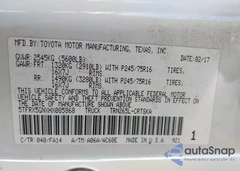 2017 Toyota Tacoma Sr from USA, damaged, VIN 5TFRX5GNXHX085868